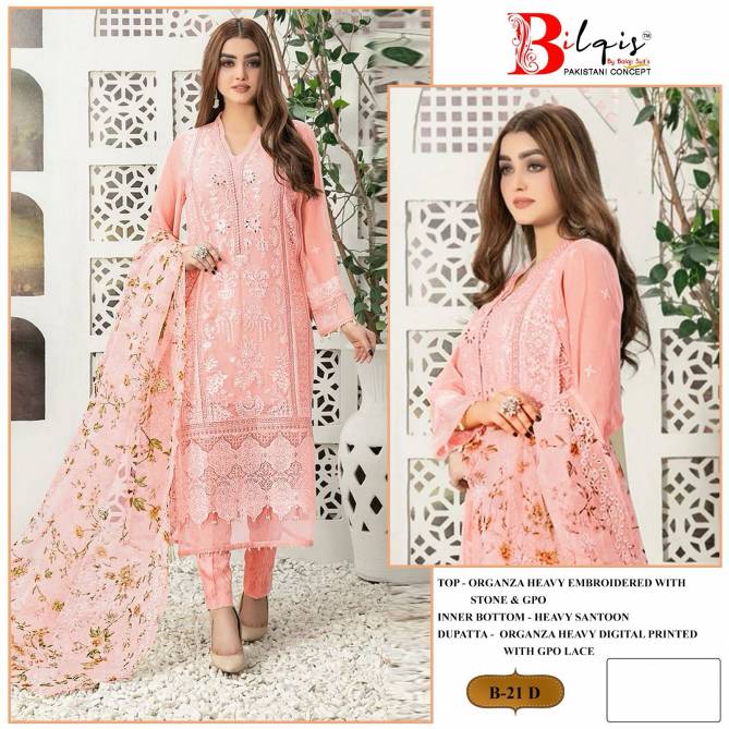B 21 By Bilqis Organza Embroidery Pakistani Suits Wholesalers In Delhi
